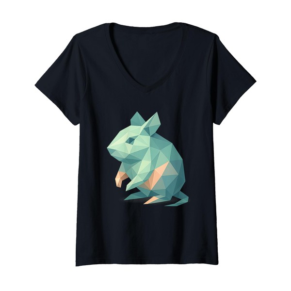 Womens Low Poly Degu Geometric Modern Style V-Neck T-Shirt