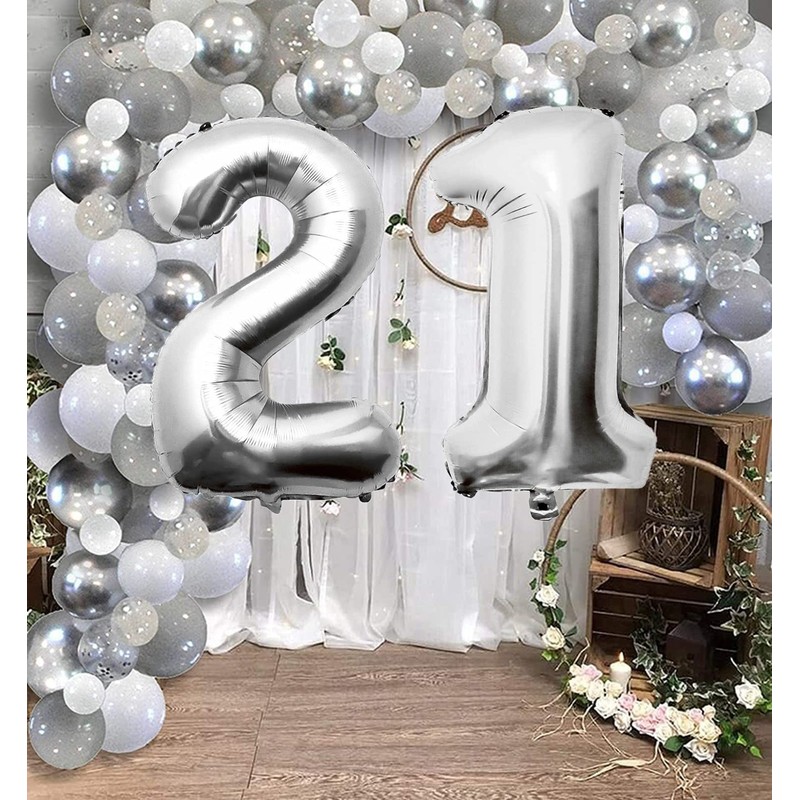 Tekoo Big Number 21 Balloons Birthday Party Balloons Decoration Silver