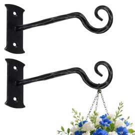 BEGINS Plant Hangers Outdoor Wrought Iron Metal Hanger Hook 2 Pack 8 inch Wall Bracket Hooks for Flower Pots, Wind Chimes, Solar Lanterns, Garden Decor