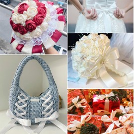 White Satin Ribbon 2 Inch x 25 Yards, White Silk Ribbon for Gift Wrapping, Flower Bouquets Crafts, Wreath, Gift Bow Making, Baby Shower and Wedding Party Decor