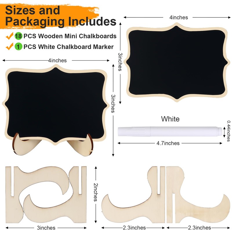 Herda 18 PCS Mini Chalkboard Signs with Easel Stand, Wooden