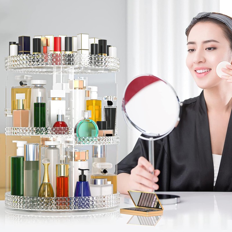 360 Rotating Makeup Organizer Countertop, Clear Acrylic Large Perfume Organizer,