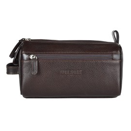 Neceser de piel para hombre | Sobaquera para caballero de cuero con interior resistente a derrames | Organizador de viaje de amplio compartimento | Bolsa de mano para viaje Llompart modelo Ll579 Café