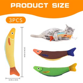 Shatore 3PCS Cat Catnip Toys – Interactive Plush Catnip Fish Toys for Indoor Cats & Kittens, Soft & Durable Cat Toys for Play