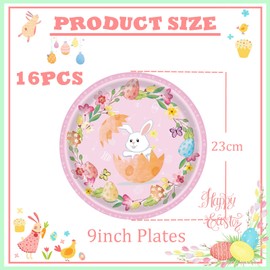YAAVAAW 16Pcs Easter Party Paper Plates 23cm,Happy Easter Tableware Decor Easter Dessert Plates Green Eggs Pattern Paper Plate for Kids Adults Easter Party Supplies Table Decorations