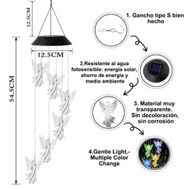 Campanas de Viento Solares Campanas de Viento Solares al Aire Libre Campanas de Viento de Vidrio a Prueba de Agua Jardín Terraza Villa Luces de Decoración Navideña, Gradiente de 7 Colores (Hada)