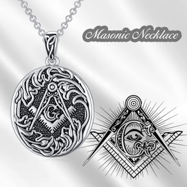MEIDERBO Necklace for Men 925 Sterling Silver Masonic/Memento Mori/Skull/Allah/Viking/Thor's Hammer/Trident/Aztec/Anchor Freemason Pendant Jewelry Masonic Gifts for Men Boys, Metal, No Gemstone