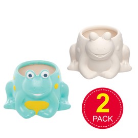 Baker Ross AT571 Frog Ceramic Flowerpots - Pack of 2, Planters for Kids to Paint, Decorate and for STEM Learning Activities