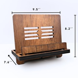 Venocci Wooden Book Stand, Portable Cookbook Stand, Hands-Free Reading Stand, Kitchen Counter Organizer, Recipe Holder for Kitchen, Tablet & Phone & Book Display, Nook Reading - Brown