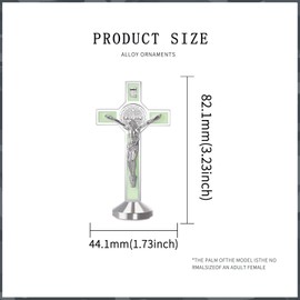 2Pcs 3 Inch Alloy Enamel Saint Benedict Standing Crucifix Luminous Glow in The Dark Crucifix Wall Cross with Sticker on bottom to stick on Table Top,Car or Home Alter