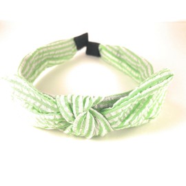 Fashion Accessories Now green White seersucker removable bow head hair band 1 1/8 inches wide stripe fabric
