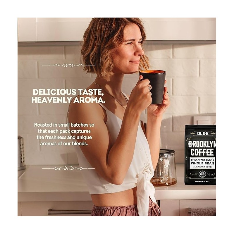BROOKLYN COFFEE Whole Bean, Breakfast Blend Light Medium Roast (5lb)