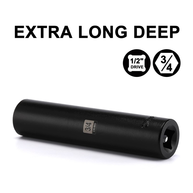 Mayouko 1/2" Drive 3/4" Extra Long Deep Impact Socket, CR-MO,