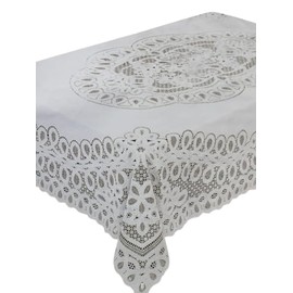 Dependable Industries inc. Essentials Elegant Vinyl Crochet Lace Tablecloth - Durable, Wipeable & Decorative for Dining Room & Kitchen (White -, 60 x 104)