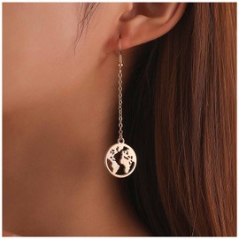 Cimenexe Bohemian Map Dangle Earrings Round Globe Hook Earrings Gold Map Drop Earrings Geometric Round Coin Earrings Jewelry for Women and Girls
