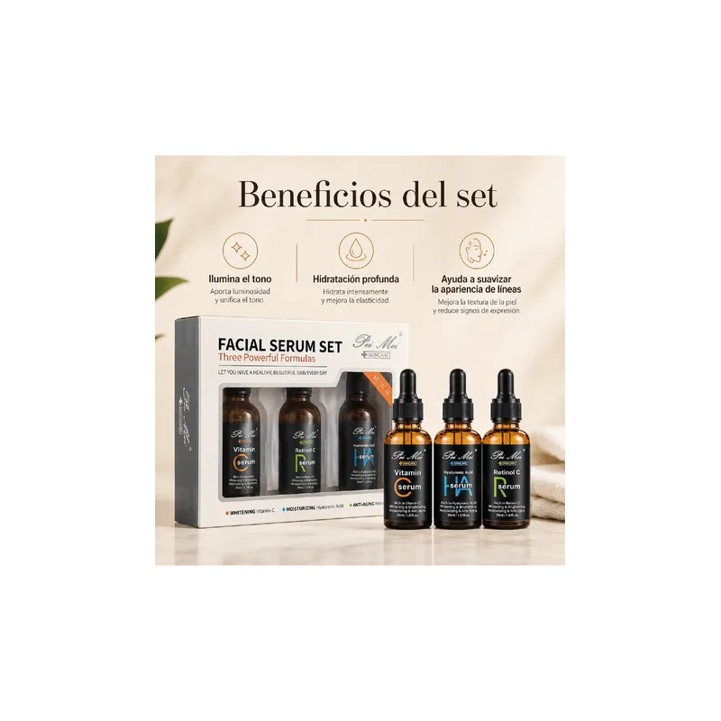 Suero Facial Vitamina C, Retinol, Ácido Hialurónico Set 3pz Vitamin