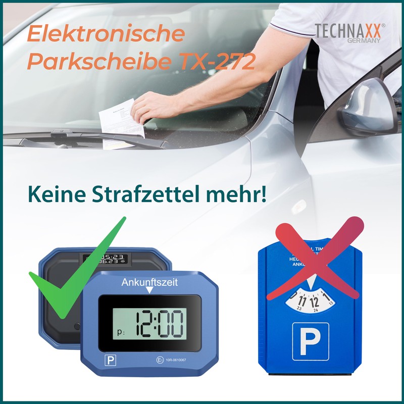 Technaxx Electronic Parking Disc, Automatic Digital Parking Meter for Car