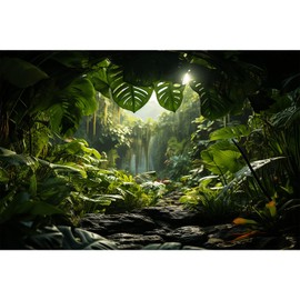 ZatiasMiller Aquarium Background Lush Tropical Leaves Terrarium Background Morning Sunlight Tropical Rainforest Green Plants Rocks Reptile Habitat Backdrop Fish Tank Background Decor Vinyl 60x24in