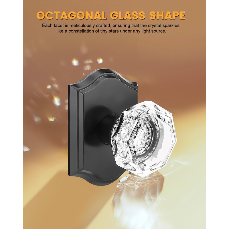 Gobrico 3 Pack Crystal Door Knobs with Matte Black Arched