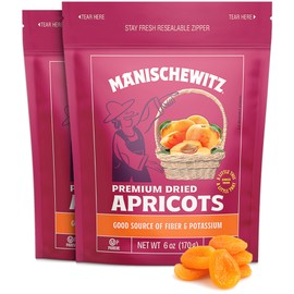 Manischewitz Premium Dried Apricots 6oz (2 Pack) "Resealable Bag", Gluten Free, No Sugar Added, Good Source of Fiber, Kosher