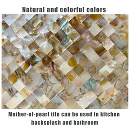 Adhesive Seamless Peel and Stick Tile Mother of Pearl Shell for Kitchen Backsplash, Groutless Subway 6 Sheets Polychromy (Big Particle)
