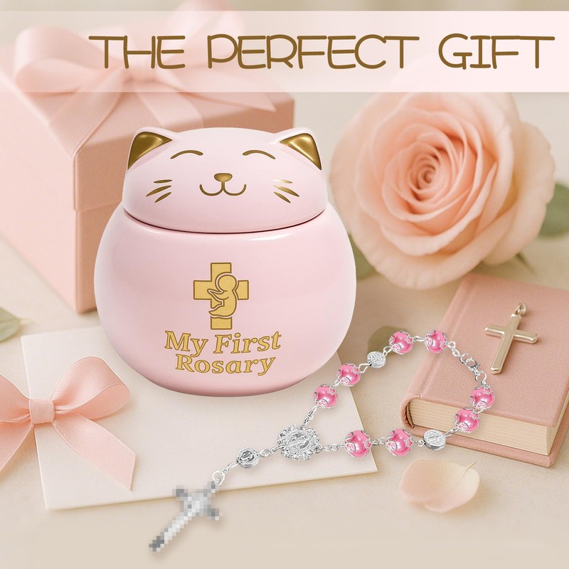 My First Rosary, Baptism Rosary and Ceramic Keepsake Box, Catholic