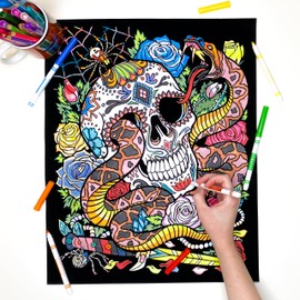 Stuff2Color Snake Eyes Fuzzy Velvet Coloring Poster for Kids and Adults (Complete with Skull, Spider, Spiderweb, and Flowers) - Awesome Arts and Crafts Activity for All Ages [Halloween]