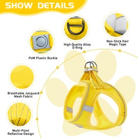 HIHANHAN Soft Mesh Dog Harness and Leash Set, No Pull Puppy Harness and Leash Set, Reflective Step in Harness for Small Medium Dogs, Easy Walk Escape Proof Vest Harnesses (Yellow, XXS)