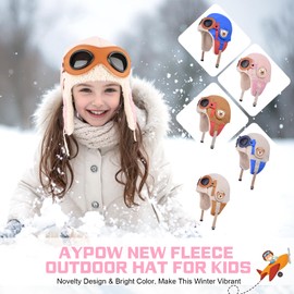 AYPOW Kids Winter Thermal Fleece Hat Bomber Hats with Detachable Goggles 6-12 Years, Windproof Adjustable Outdoor Skiing Hiking Cycling Warm Hat Cap Beanie Hat for Boys and Girls, Winter Hat Outdoor