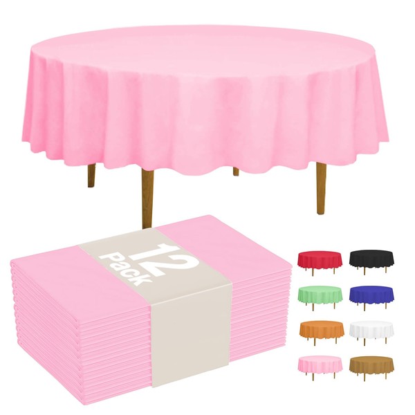 D&Z Plastic Tablecloth Disposable, 12 Pack Pink Table Cloth Individually
