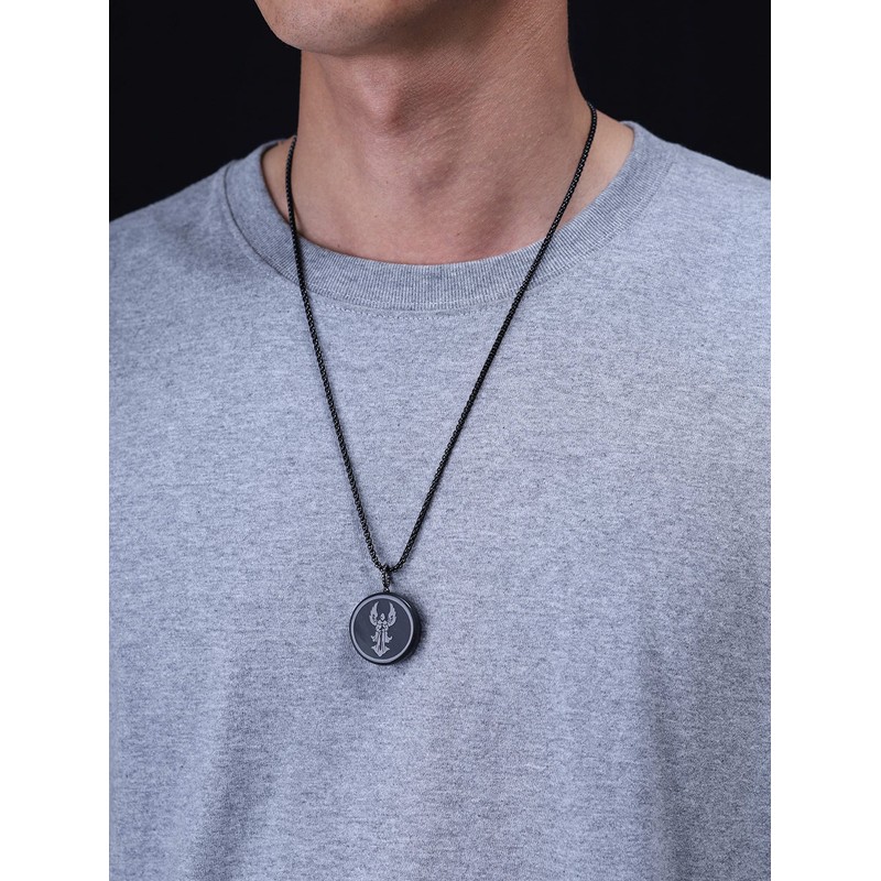 COAI Obsidian Saint Michael Pendant, Obsidian, Obsidian
