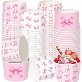 Pickmesh 80 Pcs Pink Bow Treat Snack Cups Paper Ice Cream Cups 9 oz Cute Coquette Disposable Dessert Bowls Snack Soup Bowl for Birthday Wedding Party Supplies Hot or Cold Food