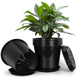 FUIJOL 1/2/3/5/7 Gallon Plastic Pots for Plants with Tray, Large Nursery Pots for Plants with Drainage Holes, Sturdy Gallon Nursery Pots for Flowers, Ideal for Indoor and Outdoor Use (3Gallon-6PACK)