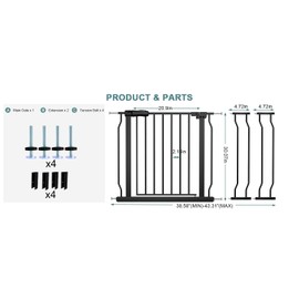 COSEND Extra Wide Baby Gate Tension Indoor Safety Gates Black Metal Large Pressure Mounted Pet Gate Walk Through Long Safety Dog Gate for The House Doorways Stairs (38.58"-43.31"/98-110CM, Black)