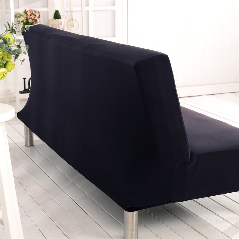 Solid Colour Armless Sofa Bed Cover Polyester Spandex Stretch Futon