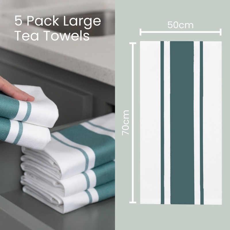 100% Cotton Tea Towel - Teal Stripe Pattern, Pack of