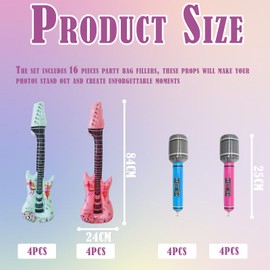 EWRGIJ Inflatable Guitar & Microphone, 16pc Party Props, Blue & Rose Red, Music Themed, Plastic, Party & Event Decor