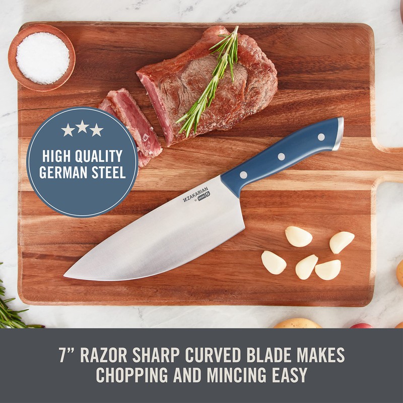DASH Zakarian 7" German Steel Rocking Chef Knife with Sheath,