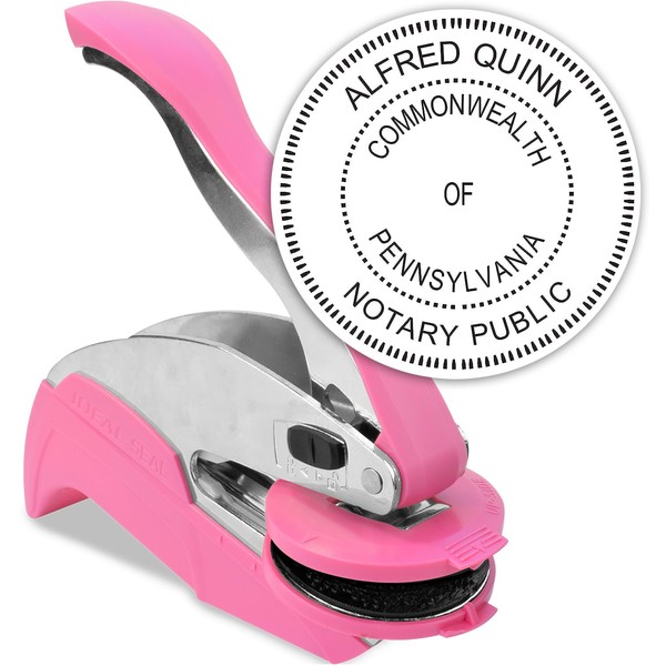 MaxMark Notary Seal Round Pink Embosser for Pennsylvania State -