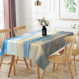 TTQYFNM 60x84inches Tropical Ocean Beach Tablecloth Blue Sky White Cloud Sea Waves Nature Scenic Table Cloth Waterproof and Stain Resistant Table Cover for Dining Room Kitchen Themed Party Decor