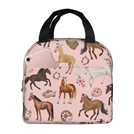 Zminciu Horse Lunch Bag Reusable Zipper Closure Leakproof Insulated Lunch Box Cooler Tote Bag Food Container Snack Bag