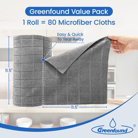 Greenfound Microfiber Cleaning Cloth Roll -80 Pack,Tear Away Microfiber Towels for Car,Reusable Paper Towels Washable,Super Absorbent,Lint Free Cleaning Rags for House,Kitchen,Window-11.5"×11.5"(Grey)