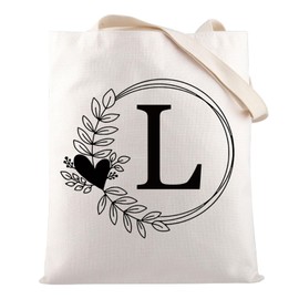 HOLLP Alphabet Shopping Bag A/C/J/K/M/S/T/N/B/L/R Letter Initial Tote Bag (Tote L)