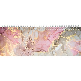 Zettler - Table Landscape Calendar 2025 Marble, 29.7 x 10.5 cm, Office Calendar with 128 Pages, 1 Week on 2 Pages, Monthly Overview, Note Area, Moon Phases, Ring Binding and German Calendar