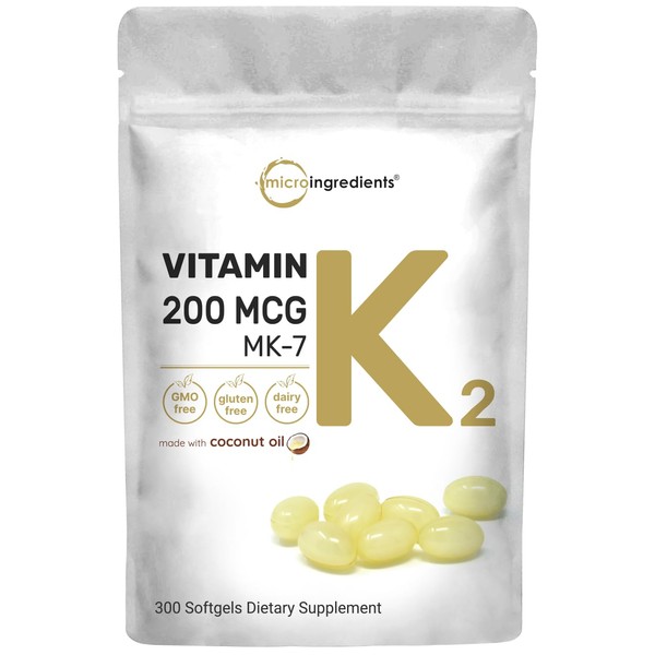 Micro Ingredients Vitamin K2 MK-7 Supplement, 200 mcg Per Serving,