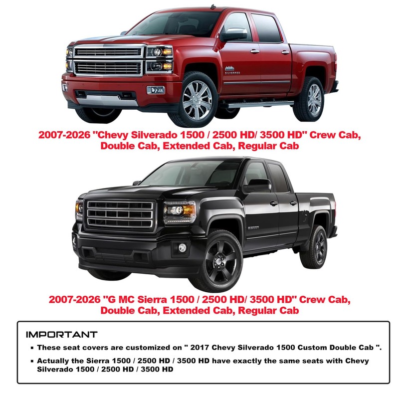 Aierxuan Chevy Silverado GMC Sierra 2 Front Seat Covers Pickup