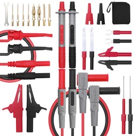 EDGELEC 28 Pcs Multimeter Test Leads Kit with Replaceable Gold-Plated Multimeter Probes, Alligator Clips, Test Hooks,Back Probe Pins with Tool Bag