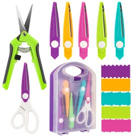 7 Pcs/Set Craft Scissors Decorative Paper Edge Scissors with Storage Box Set, 5 Kinds Zig Zag Edges Scissors Great for DIY Projects Paper Card,Photo, Scrapbook,Office School Home Manual (Violet)