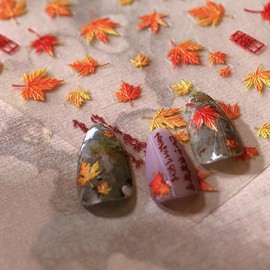 Autumn Nail Stickers 5D Embossed Maple Leaves Fall Nail Decals for Nail Art Thanksgving Day Nail Art Stickers Self Adhesive Gold Maple Leaves Nails Supplies for Women Nail Manicure DIY