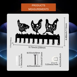 INFUNLY Key Holder for Wall Black Metal Key Hooks with 10 Hooks Floral Chicken Key Hook Rack Wall Mounted Key Organizer Hanger for Towel Bathroom Entryway Front Door Hallway Office, 5x10